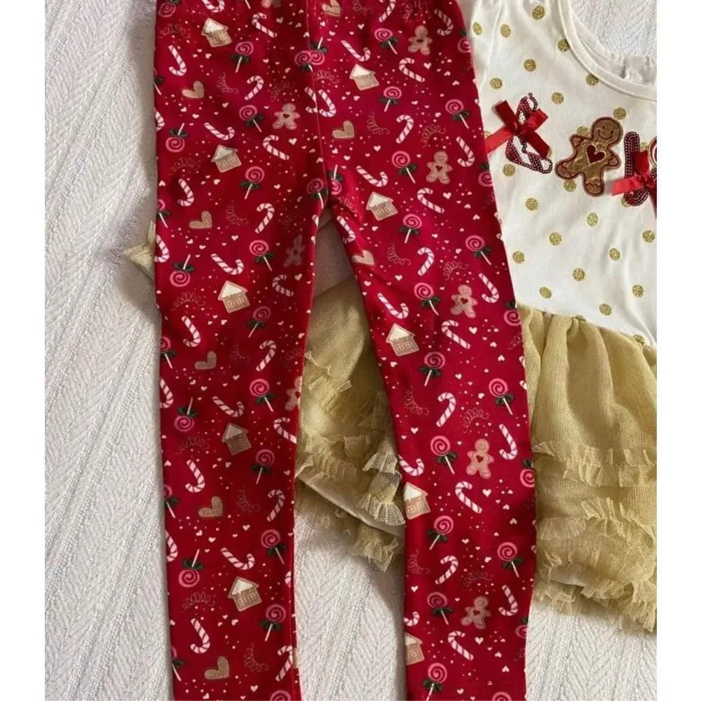 Little Lass Girls Size 4 3-Piece Gold and Red Frilly Holiday Outfit - Picture 3 of 6